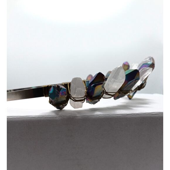 Iridescent Quartz Crystal Tiara Headband – Electroplated Stone Crown - Picture 5 of 5
